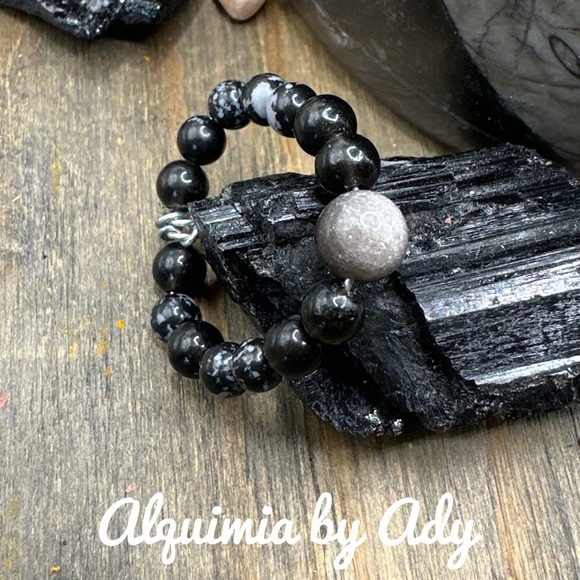 Black obsidian beaded ring - Picture 2 of 2